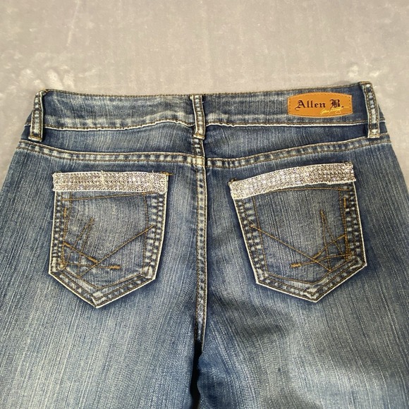 Allen B Womens Flare Jeans 10 Boot Mid rise Blue Rhinestones Boho Festival Ranch - Picture 3 of 11
